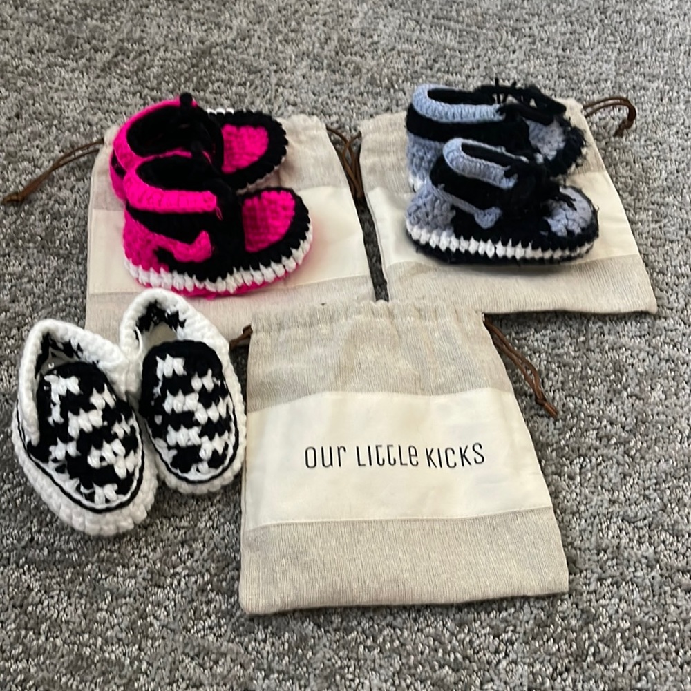Our Little Kicks Handmade Knit Baby Shoes. 0-6 months. Bundle